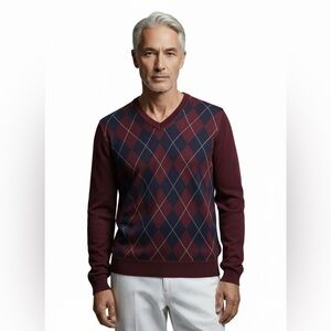 Tommy Hilfiger Mens Argyle Burgundy/Blue Sweater New With Tags Size 2X